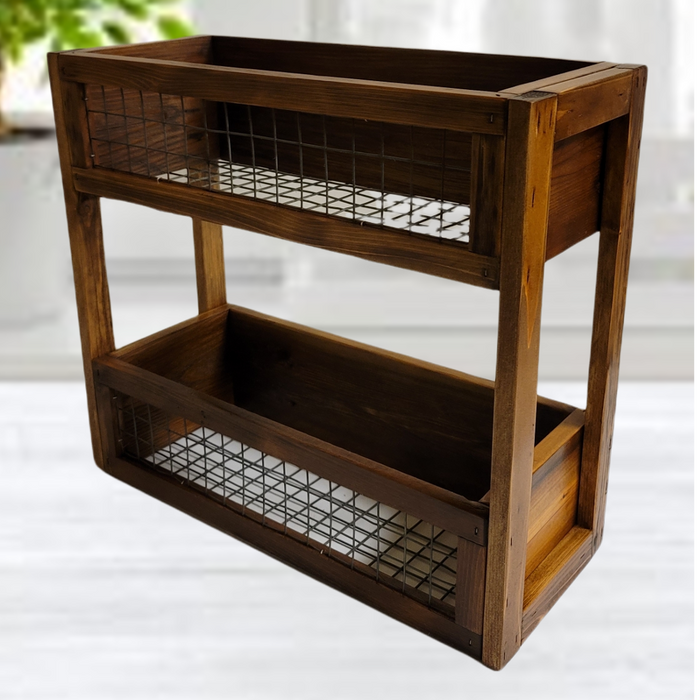 rustic wood & wire tiered basket vegetable hod