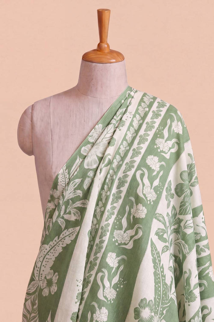 Sage Green Botanical Panel Cotton Blend Fabric 56 Inches Width