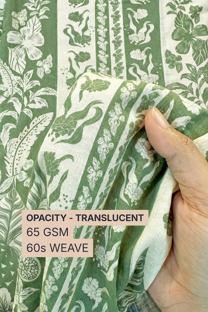 Sage Green Botanical Panel Cotton Blend Fabric 56 Inches Width