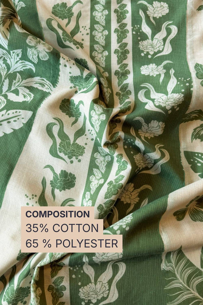 Sage Green Botanical Panel Cotton Blend Fabric 56 Inches Width