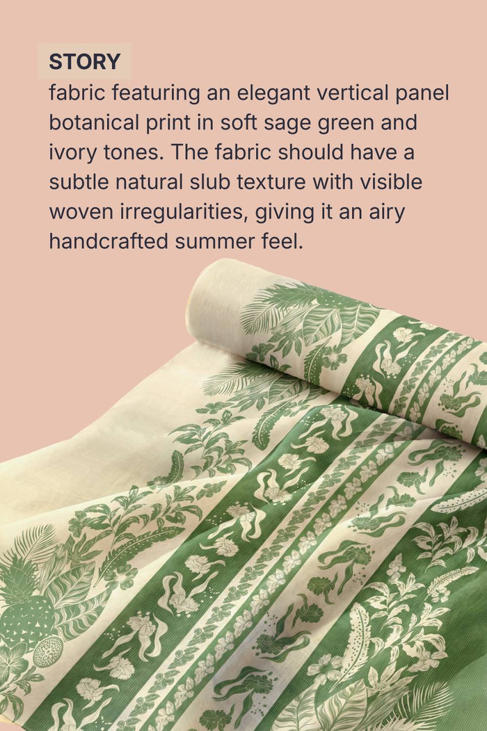 Sage Green Botanical Panel Cotton Blend Fabric 56 Inches Width