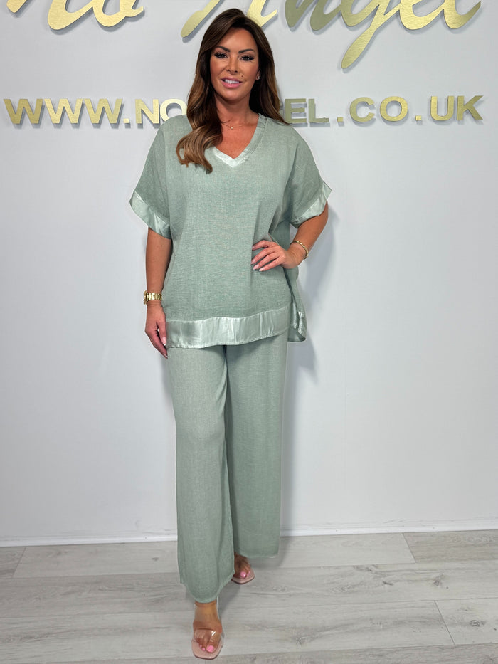 Satin Trim V-Neck Oversize Trouser Co-ord (9 Colours)