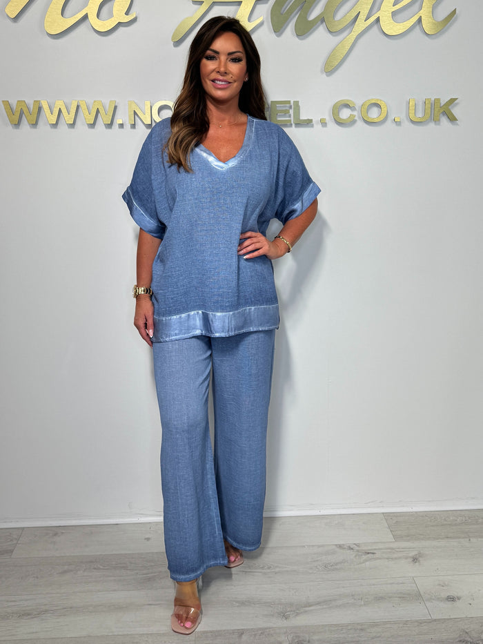 Satin Trim V-Neck Oversize Trouser Co-ord (9 Colours)