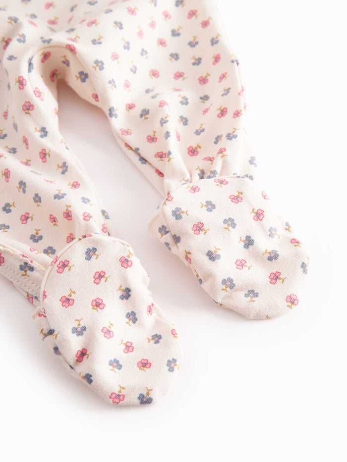 set footie floral dot print with beanie and blanket - roses