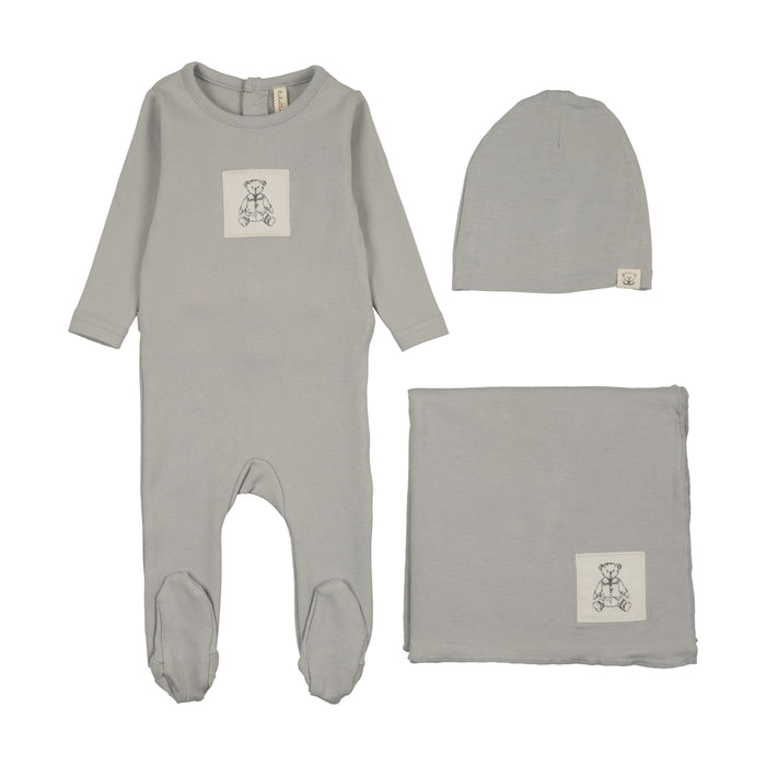 set footie graphic tag with beanie and blanket - pale blue