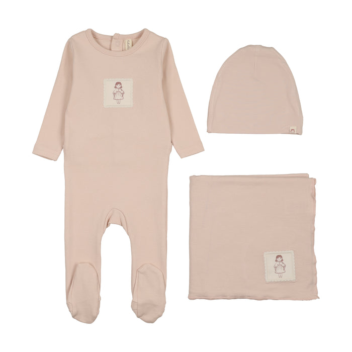 set footie graphic tag with beanie and blanket - petal