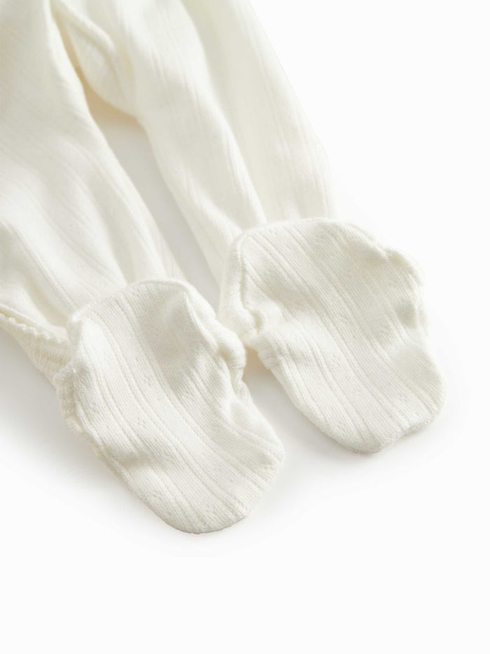 set footie pointelle wrap with beanie and blanket - gentle white