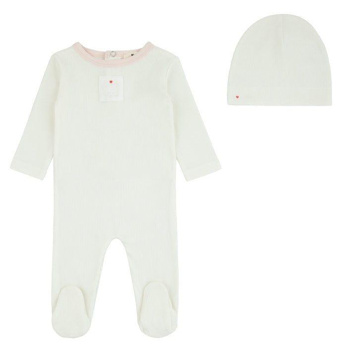 set footie teddy patch with beanie and blanket - pink print-145