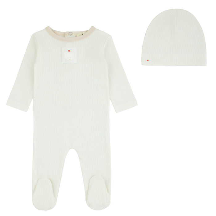set footie teddy patch with beanie and swaddle - tan print-170