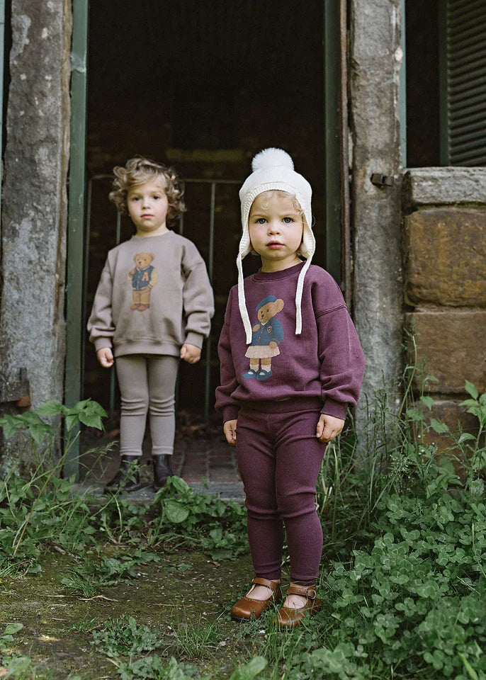 set outfit bear sweatshirt and leggings - washed burgundy