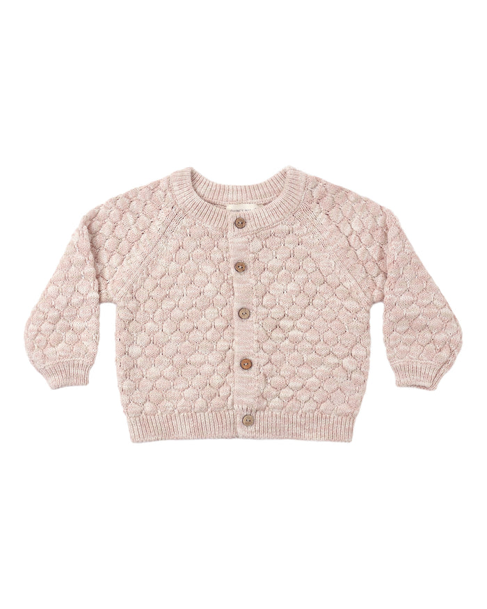 set outfit bubble knit cardigan and bloomers with bonnet - dusty rose
