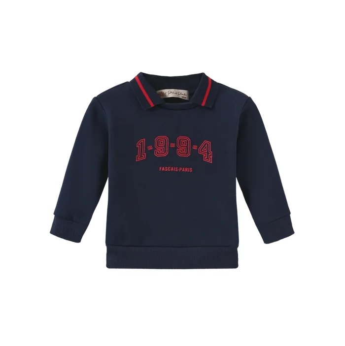 set outfit graphic knit collar sweatshirt and leggings - navy