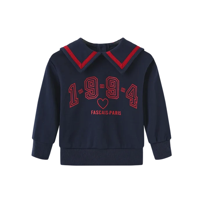 set outfit graphic knit collar sweatshirt and leggings - navy