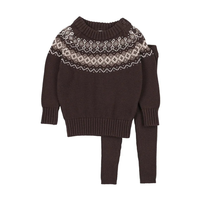 set outfit heirloom knit sweater and pants - chocolate brown