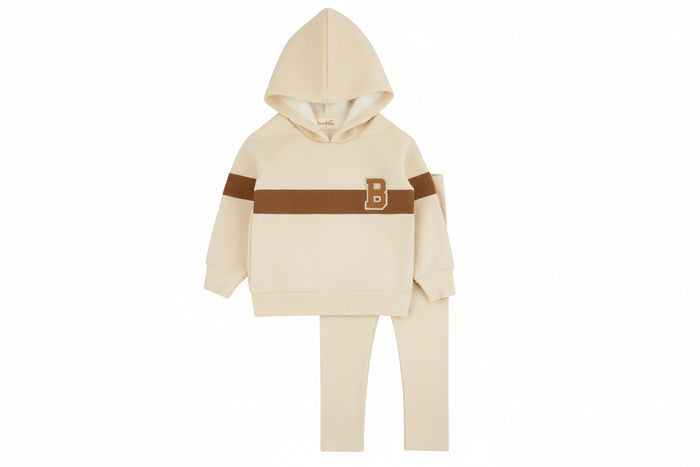 set outfit hooded top and legging - tan