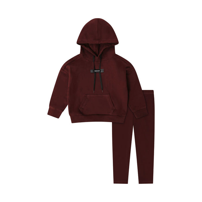 set outfit label hooded sweatshirt and leggings - burgundy