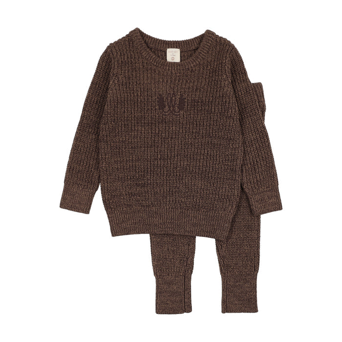 set outfit marled knit sweater and pants - chocolate brown