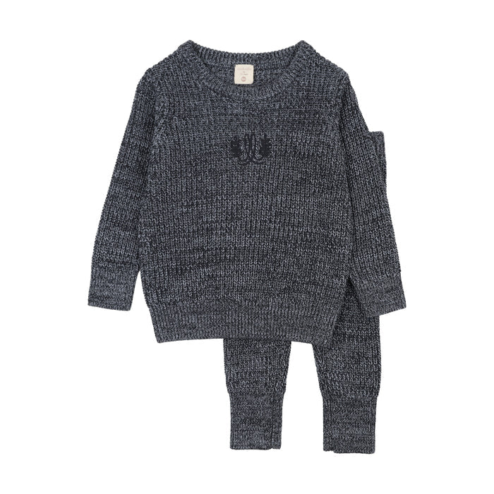 set outfit marled knit sweater and pants - navy