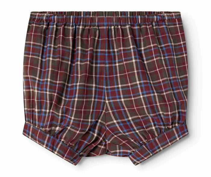 set outfit plaid back tie blouse and bloomers - chocolate check