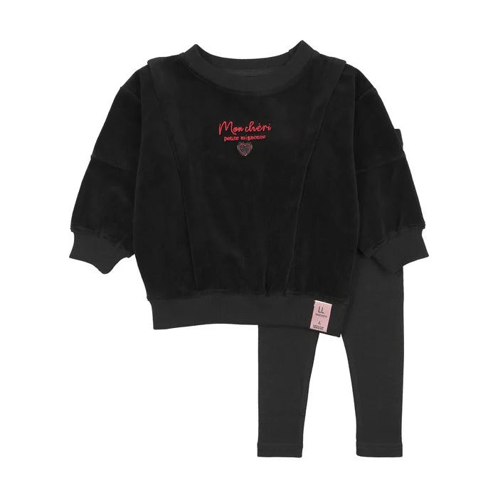 set outfit velour mon cheri sweatshirt and leggings - black