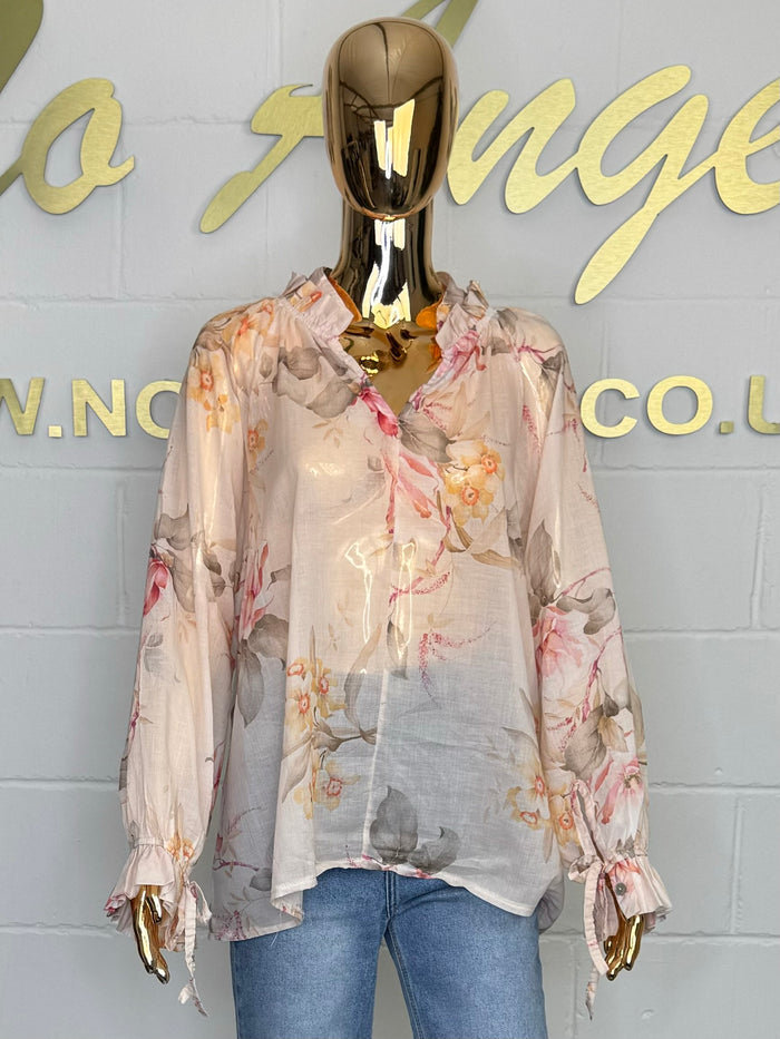 Sheer Floral Frill Collar & Sleeve Blouse (2 Colours)