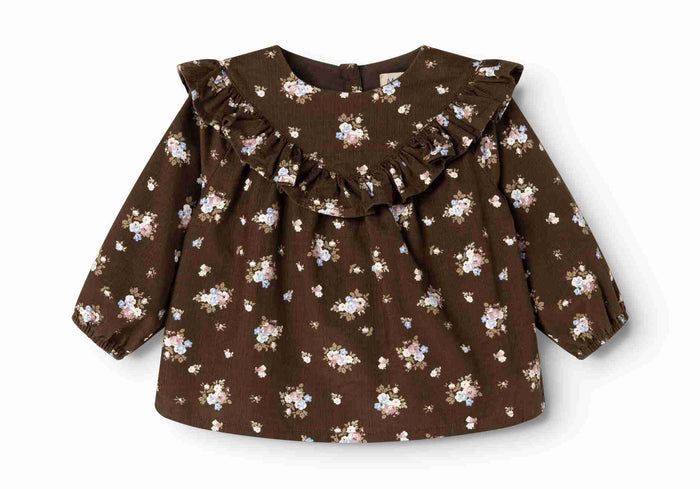 shirt l/s fine corduroy bouquet print ruffle blouse - autumn bouquet