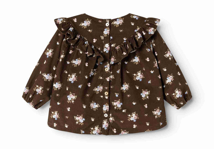 shirt l/s fine corduroy bouquet print ruffle blouse - autumn bouquet