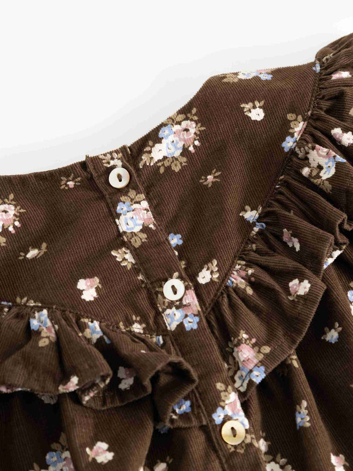 shirt l/s fine corduroy bouquet print ruffle blouse - autumn bouquet