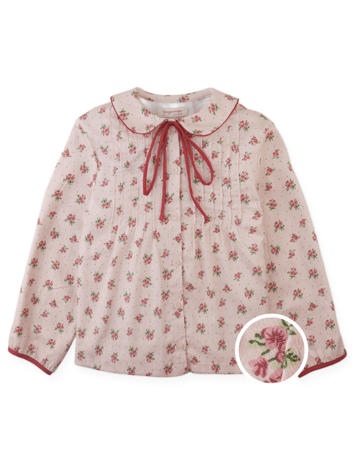 shirt l/s floral print neck tie - pink