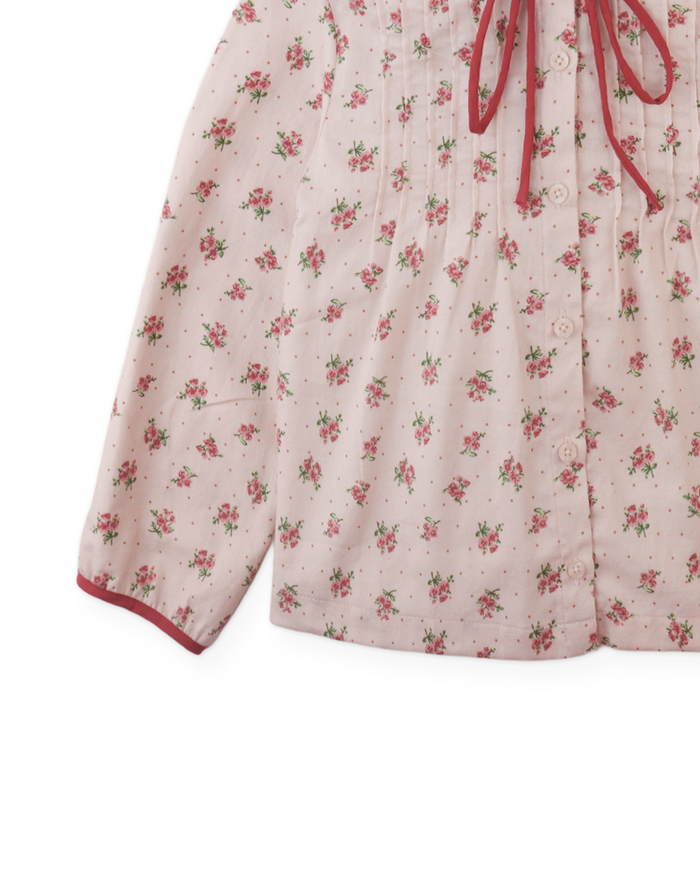 shirt l/s floral print neck tie - pink