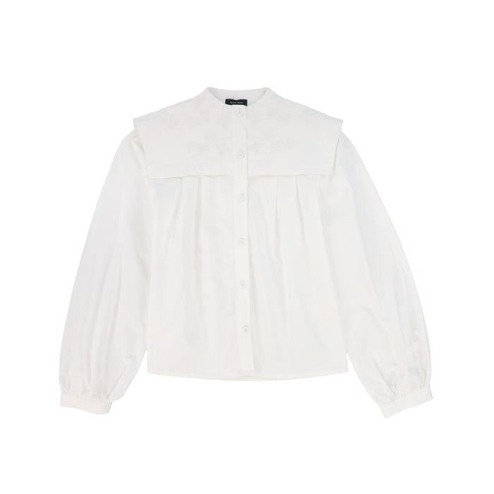 shirt l/s large embroidered sailor collar blouse - white