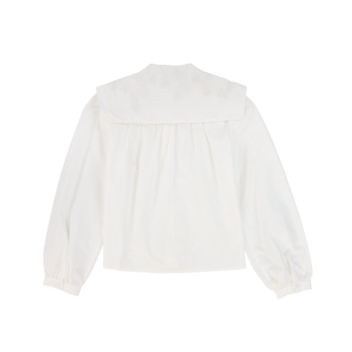 shirt l/s large embroidered sailor collar blouse - white