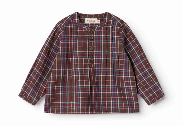 shirt l/s plaid mandarin collar - chocolate check
