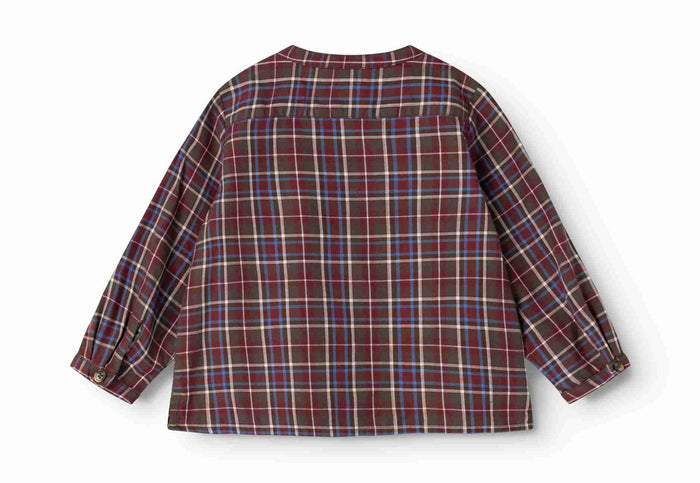 shirt l/s plaid mandarin collar - chocolate check