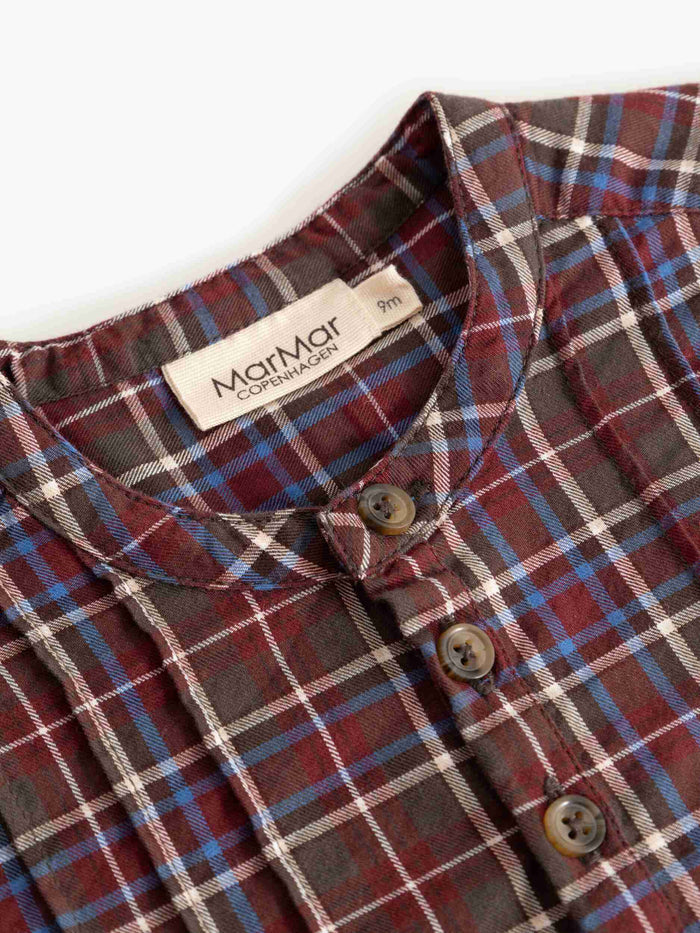 shirt l/s plaid mandarin collar - chocolate check