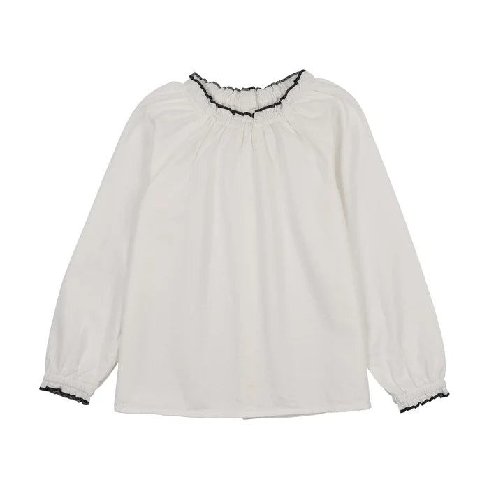 shirt l/s ruffle color trim blouse - winter white