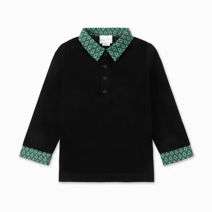 shirt l/s soft corduroy geometric trim - black