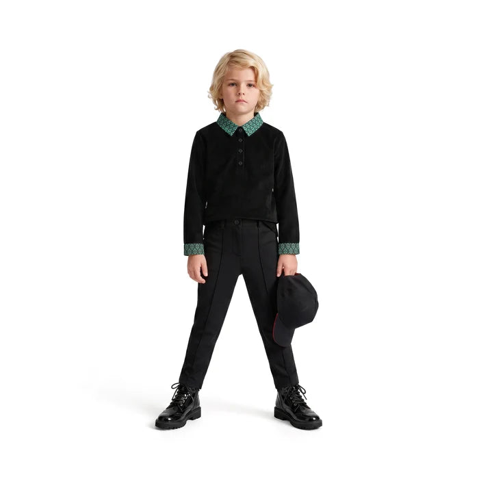 shirt l/s soft corduroy geometric trim - black