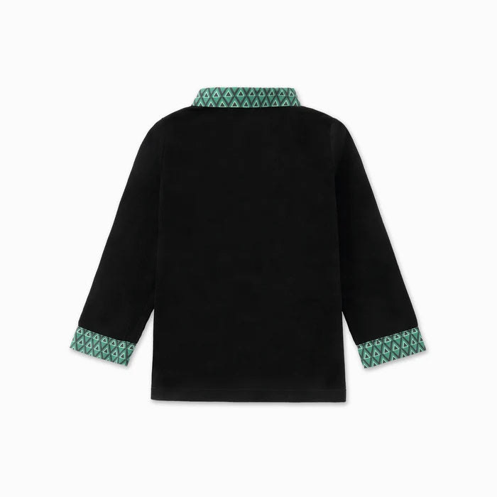 shirt l/s soft corduroy geometric trim - black