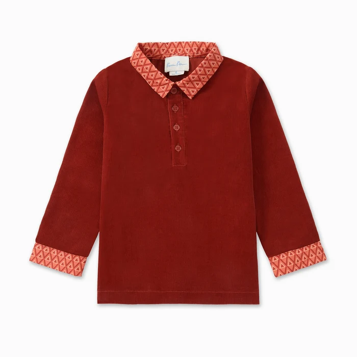 shirt l/s soft corduroy geometric trim - red