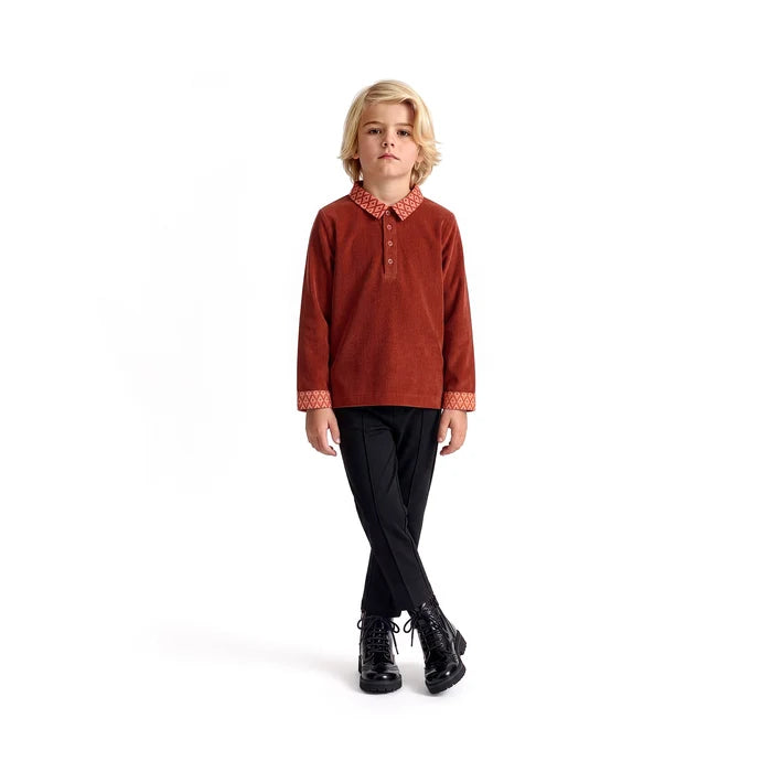 shirt l/s soft corduroy geometric trim - red
