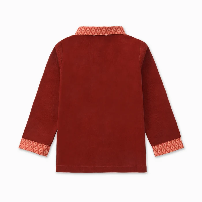 shirt l/s soft corduroy geometric trim - red