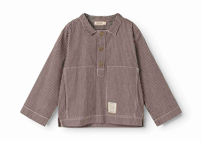 shirt l/s soft denim striped with pockets - dark brownie