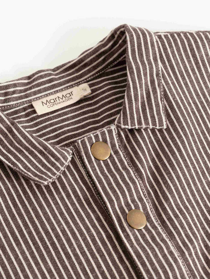 shirt l/s soft denim striped with pockets - dark brownie