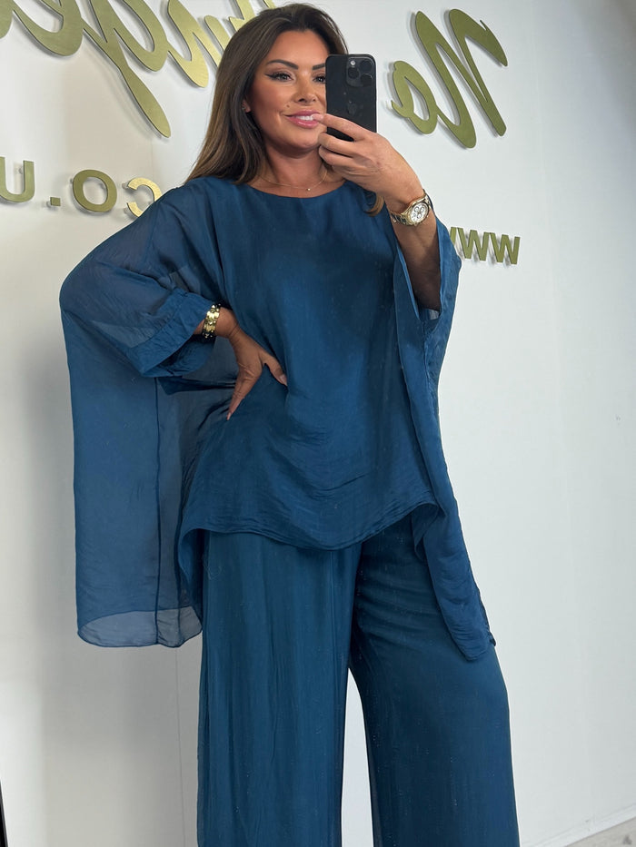 Silk Mix Round Neck Oversize Trouser Co-ord (3 Colours)