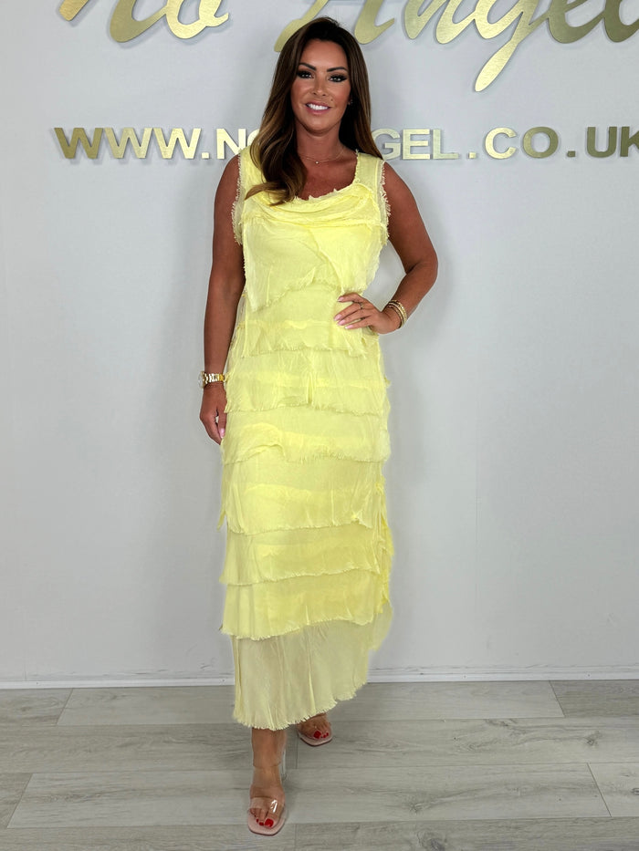 Silk Ruffle Layered Short Sleeve Maxi Dress (5 Colours)