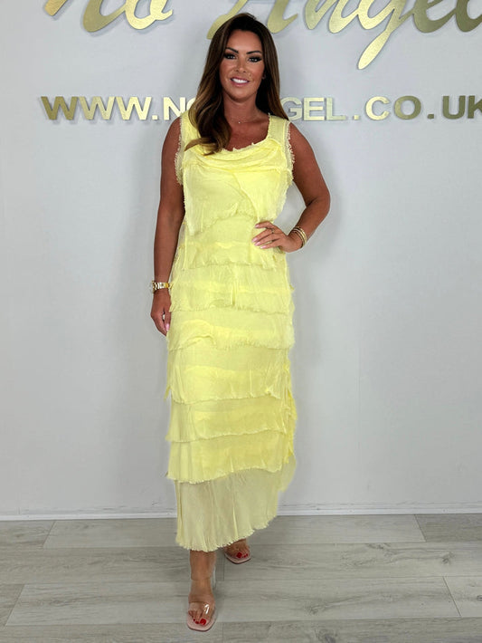 Silk Ruffle Layered Short Sleeve Maxi Dress (5 Colours)