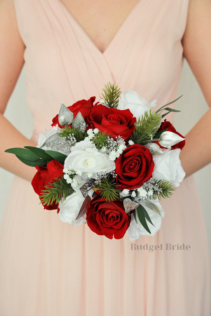 Silk Wedding Bouquet in Red and White - $65.00 | Jolly Collection