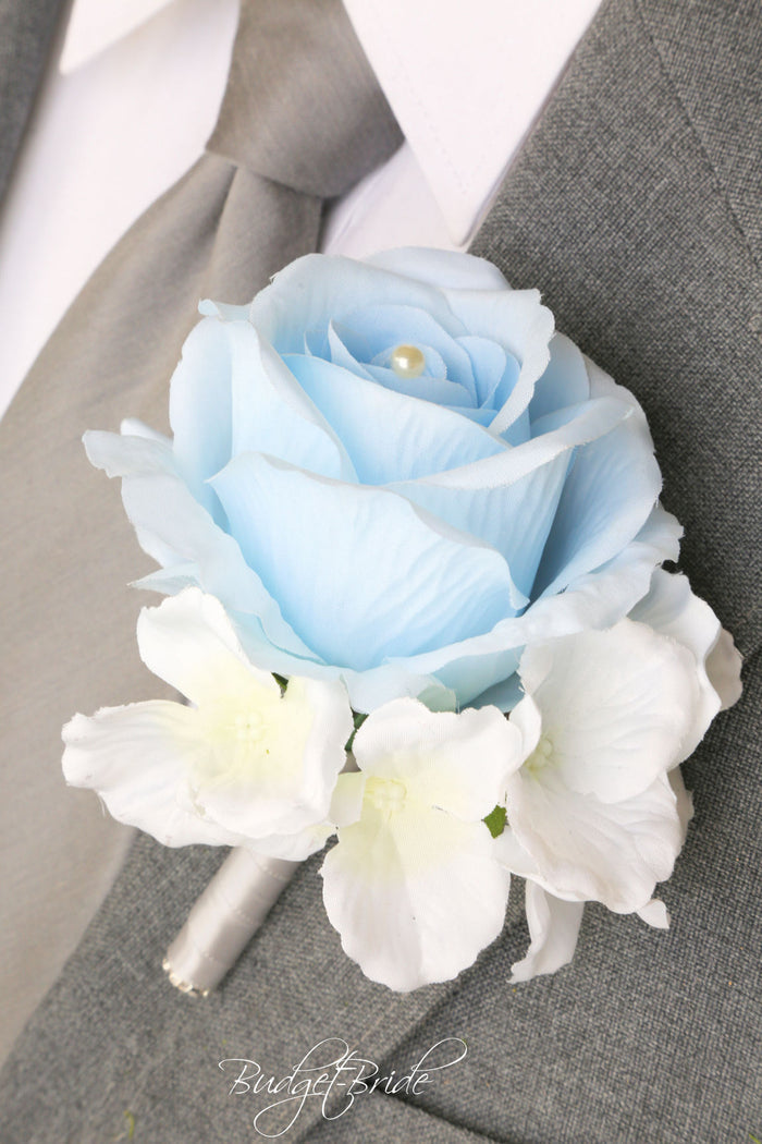 Silk Wedding Bouquet with Light Blue and White - $58.50 | Montreal Collection