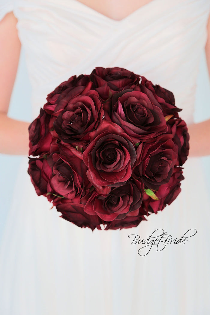 Silk Wedding Bouquet with Wine Roses - $58.50 | Marigold Collection